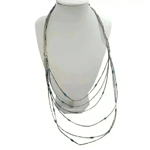 Twisted Sterling Liquid Silver Turquoise Heishi 6 Strand Necklace Navajo Zuni - Picture 3 of 11